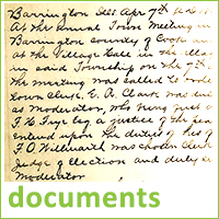 Scan of historical document with text about Barrington, text reads documents